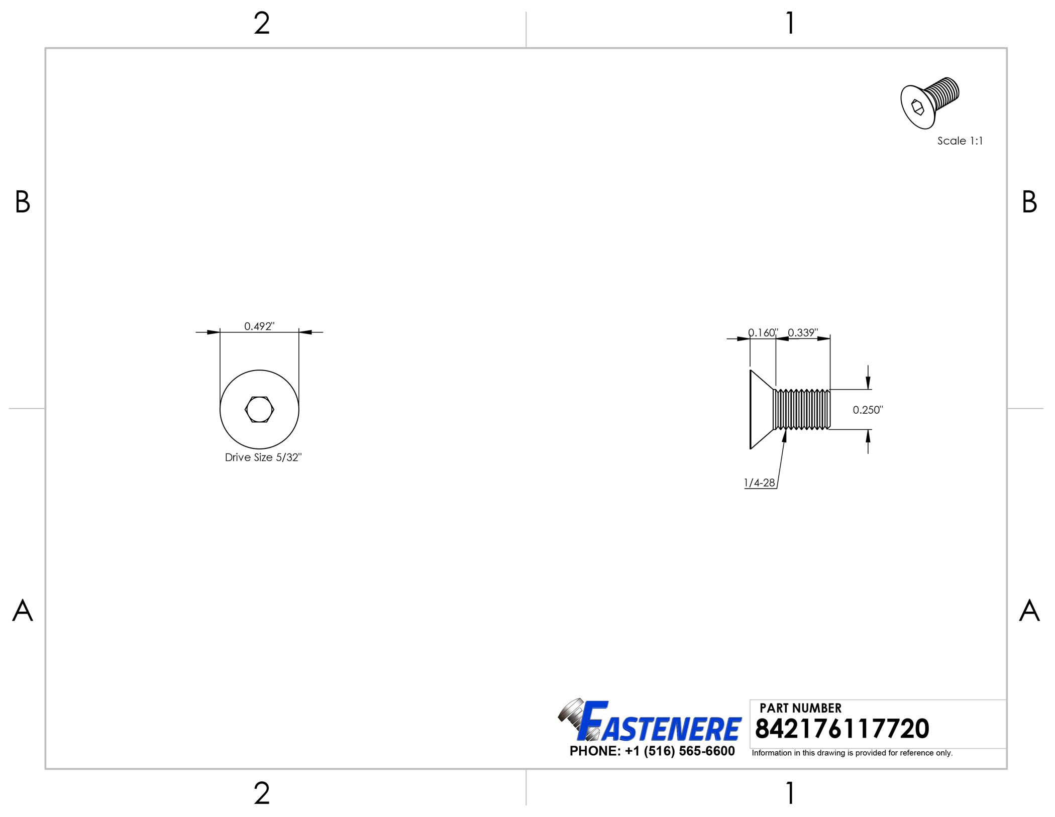 Flat Socket Head Screw 18-8 Stainless Steel - 1/4-28 x 1-1/2 Qty-25